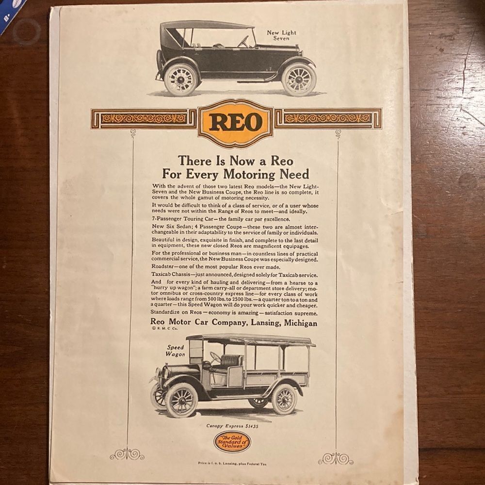 1922 REO Motor Car Advertisement